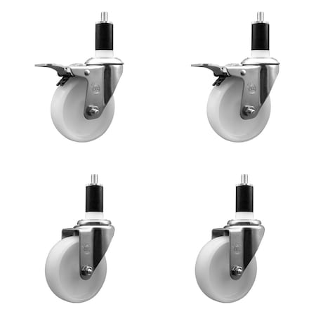 Service Caster 4'' Nylon Swivel 1-3/8'' Expanding Stem Caster Set 2 Total Lock Brakes, 4PK SCC-EXTTL20S414-NYS-2-S-2-138